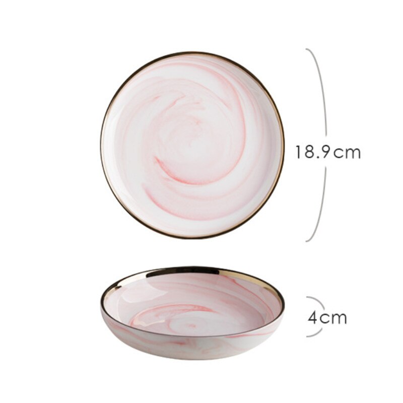 Pink Gray Marble Ceramic Dinner Dish Plate Rice Salad Noodles Bowl Soup Plates Dinnerware Home Tableware Kitchen Cooking Tools: Deep plate S A