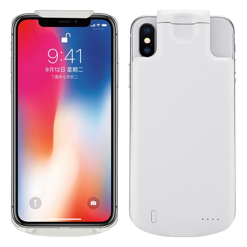 Para o iphone 6 6S 7 8 Plus X XS Max XR 5000mAh Carregador de Bateria universal Ajustável Caso Fino caso Banco Do poder de Carregamento Tampa Traseira: WHITE