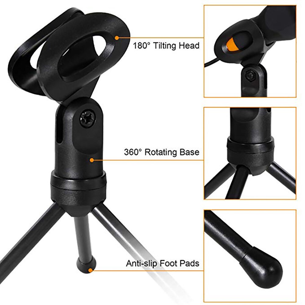 Wired Microphone with Tripod Mini Jack 3.5mm Handheld Microphone Condenser Microphone Microphone Holder