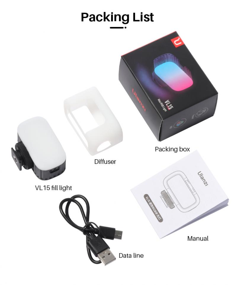 Ulanzi VL15RGB Mini Vlog Füllen Licht Fotografie Flash Licht LED Video Lampe Softbox Diffusor Tragbare TSLM1