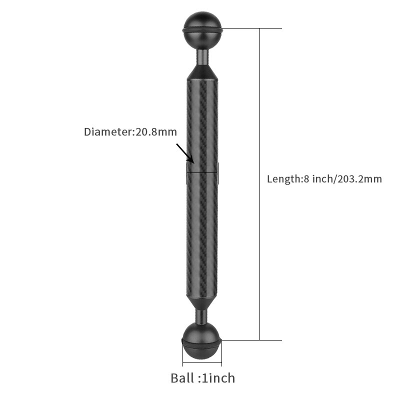 Diving Fotografia In Fibra di Carbonio Doppia Testa A Sfera Galleggiante Salvagente Braccio Della Macchina Fotografica Subacquea Kit Vassoio Ultralight 5/6/7 /8/9/10/11/12 Pollici: 8inch Black