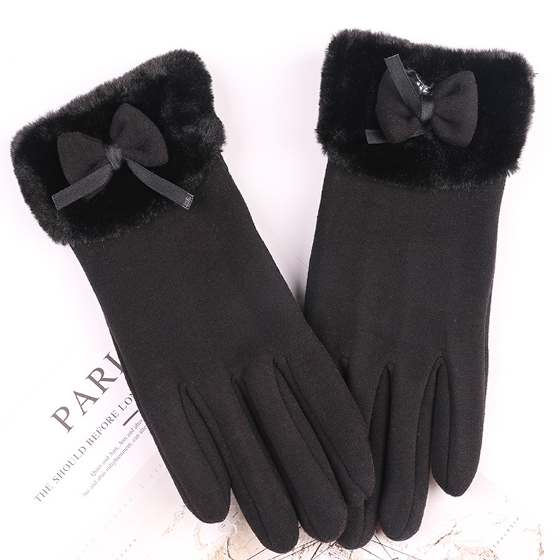 Cute Bow-Knot Glove Girl Winter Thicken Warm Mittens Women Driving Keep Warm Hand Youth Female Touch Screen Gloves: army green