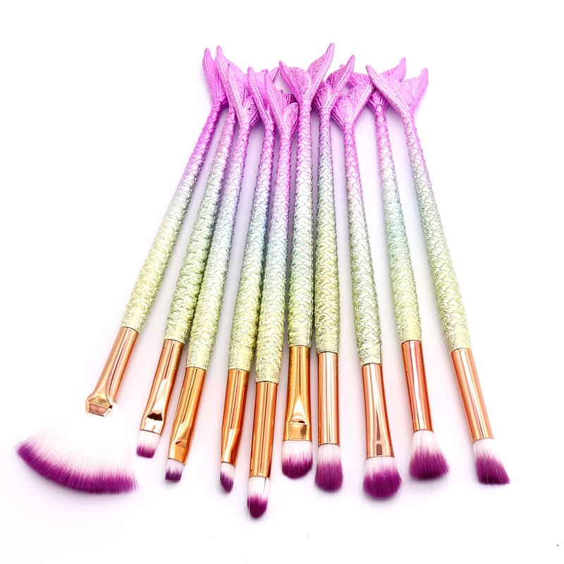 SinSo pinceau de maquillage sirène pinceaux de maquillage ensemble poudre Contour mélange Blush fard à paupières visage yeux cosmétique maquillage brosse trousse à outils: 10pcs 3D 02