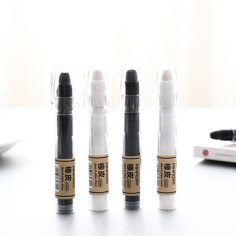 1 PC Random Simple Black White Pencil Shape Erasers Creativity Eraser Pencil School Supplies Painting Office Supplies