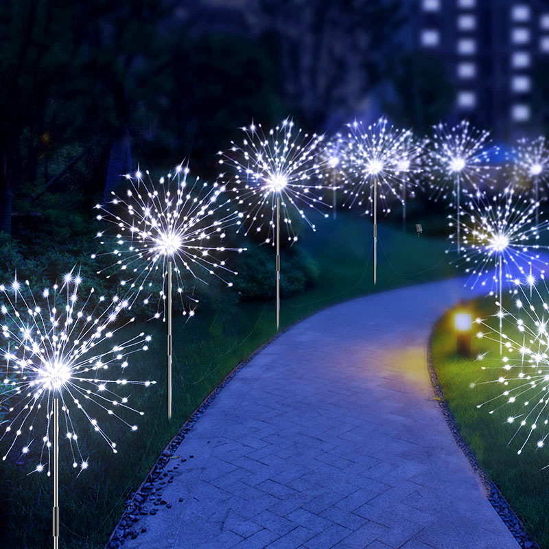 LED Solar Feuerwerk Lichter Garten Dekoration Lichterkette Wasserdichte Outdoor Löwenzahn Rasen Lampe für Garten Landschaft Rasen Dekor: WEISS / 71-80W