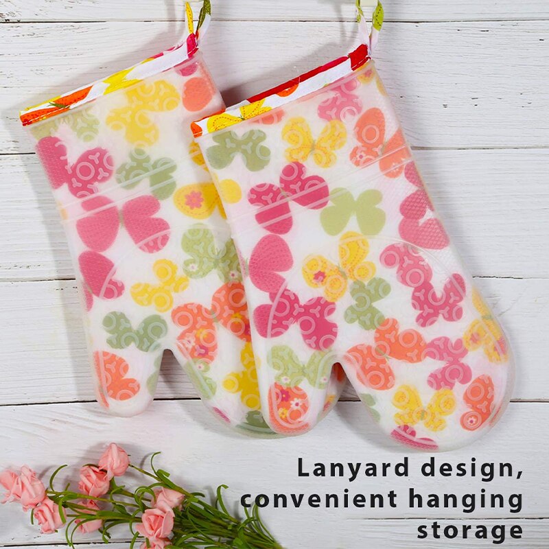 Heat Resistant Silicone Gloves Oven Mitts With Cotton Lining Non-Slip Cooking Grill Glove Oven Pot Holder Kitchen Baking Gloves