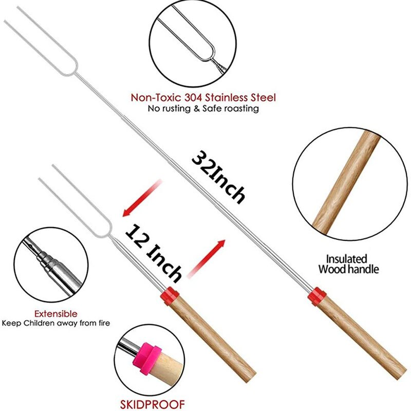 32 Inch 13Pc Marshmallow Roosteren Sticks Uitschuifbare Vorken Set Telescopische Smores Spiesjes Voor Worst Camping Kachel Bbq Gereedschap