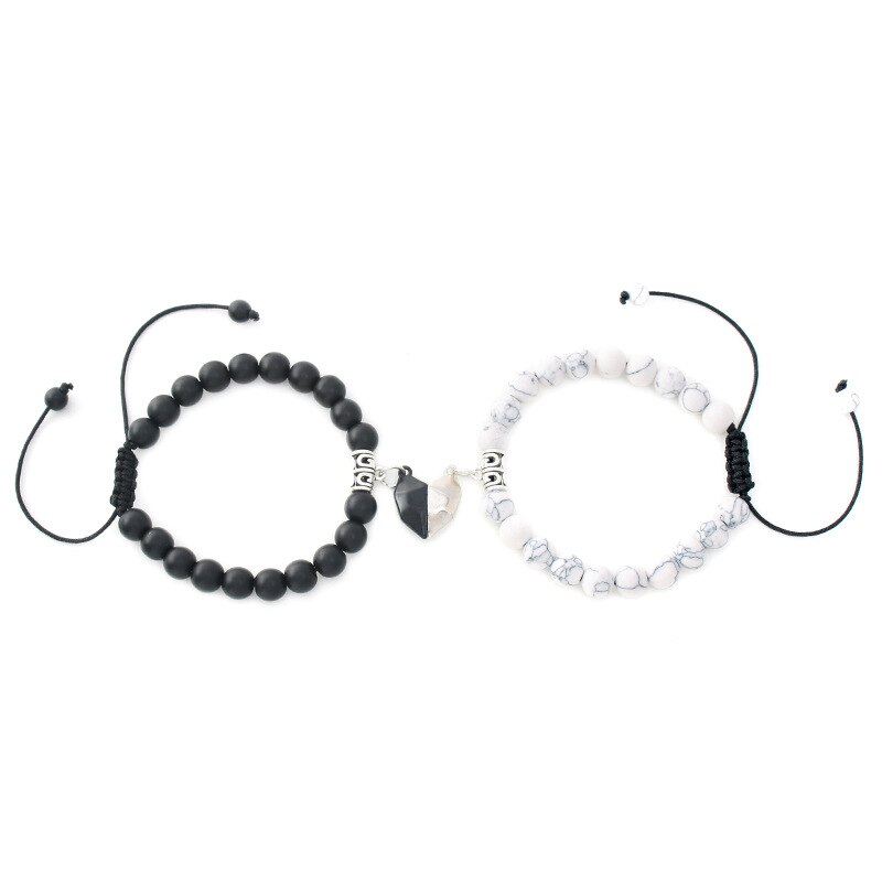 2Stck Herz Magnet Gewinnen Armbänder für Männer Frauen Paar Abstand Magnetische Armbinde Natürliche Stein Korn Armbinde Freundschaft Schmuck: 1