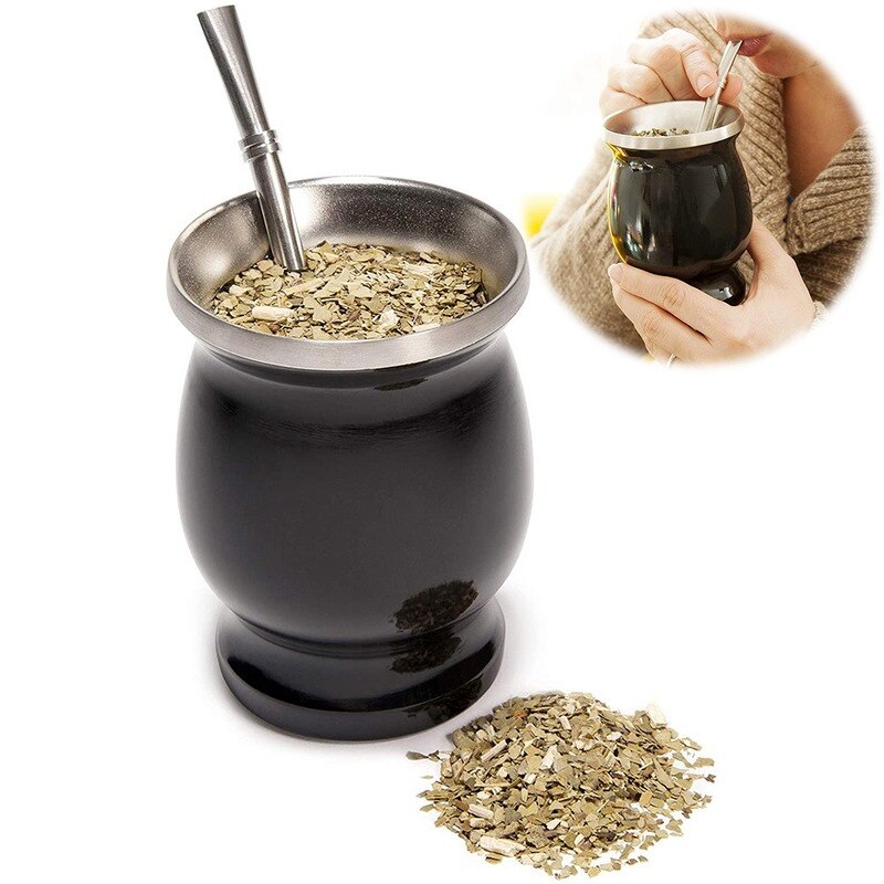 Mate Gourd Setti Tupla-seinäinen Ruostumaton Teräs Mate-tee Kuppi ja Bombilla Setti