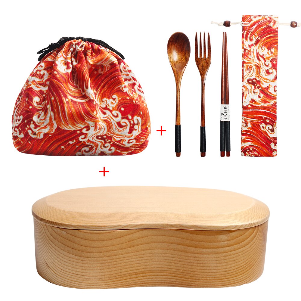 Wooden Lunch Box Set Student Bento Boxes Kit Eco-friendly Japanese Food Container Kitchen Tableware Sushi Case with Compartment: 6pcs-D