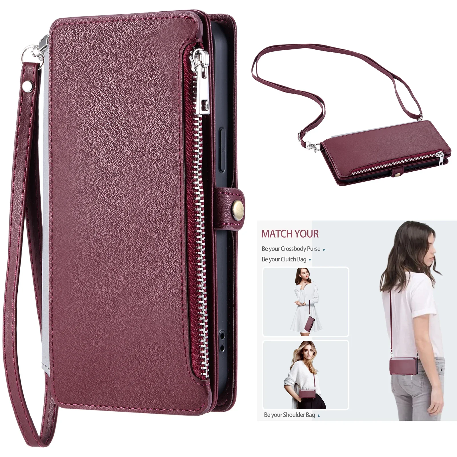For Oppo Reno12 F 5G, Luxury Matte Flip Leather Wallet Purse Card Case Cover