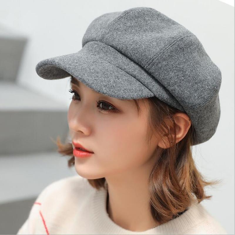 Vrouwen Baret Herfst Winter Achthoekige Cap Hoeden Stijlvolle Kunstenaar Schilder Newsboy Caps Zwart Grijs Baret Hoeden