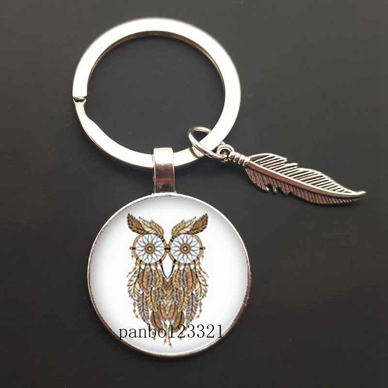 Dream Catcher Tone Key Chain Dream Catcher Feather Round Glass Convex Photo Keychain