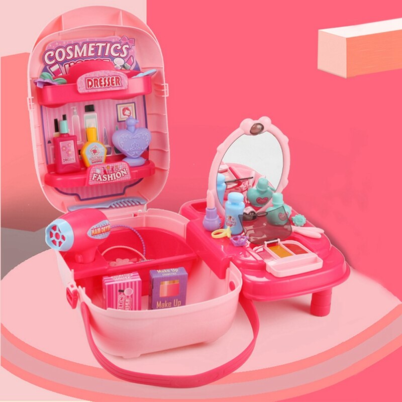 Kids Pretend Play Make Up Case Simulation Beauty Salon Play Set Accessories Suitcase Storage Box Role Play Cosmetics Toy