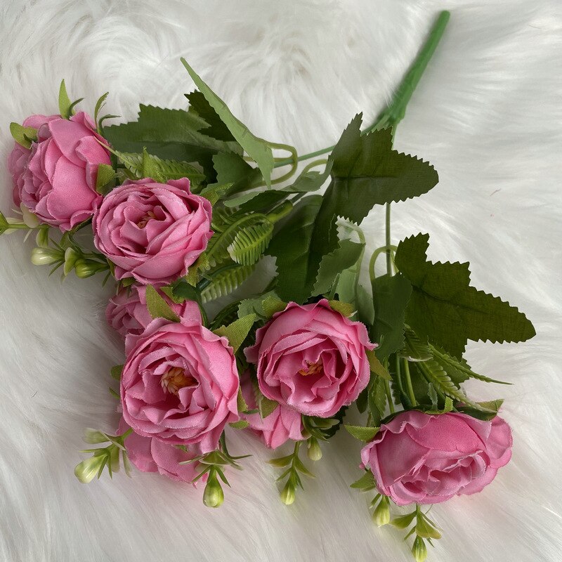 Artificial Silk Peony Gypsophila Bouquet Wedding Bride Holding Flowers Home Living Room Garden Desktop Flower Arrangement Decor: rose Red
