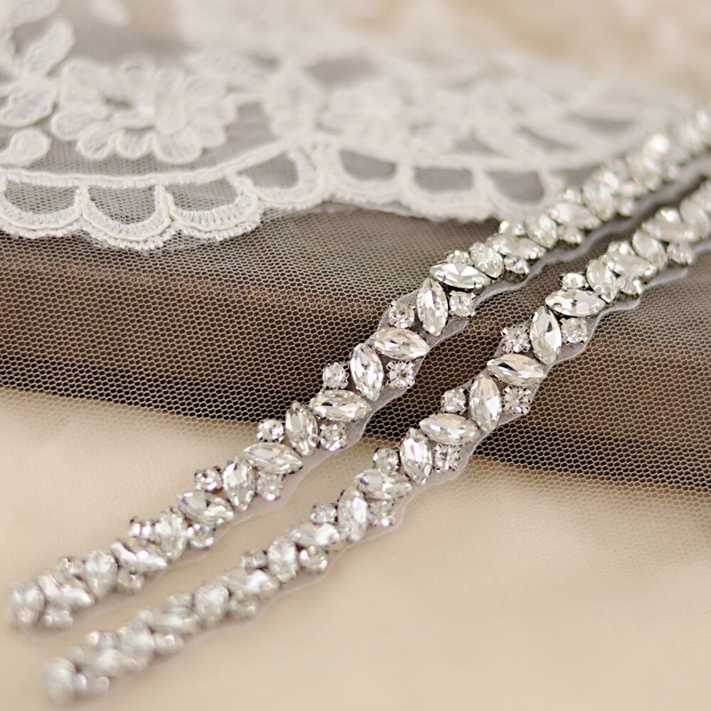 Pasek ślubny trixy z  s404 kryształkami, wstążki, srebrny pas z diamentami, pas ślubny z koralikami, pas dla druhny, dodatki ślubne: Aplikacja z kryształków
