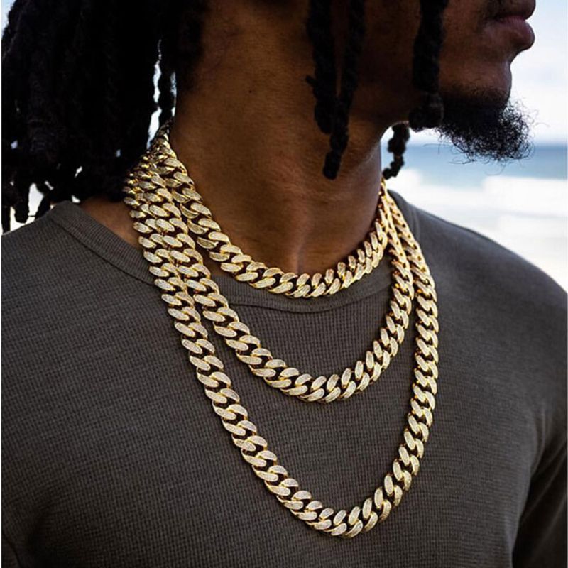 Hip Hop Jewelry Iced CZ Miami Cuban Link Chain Necklace Bracelet