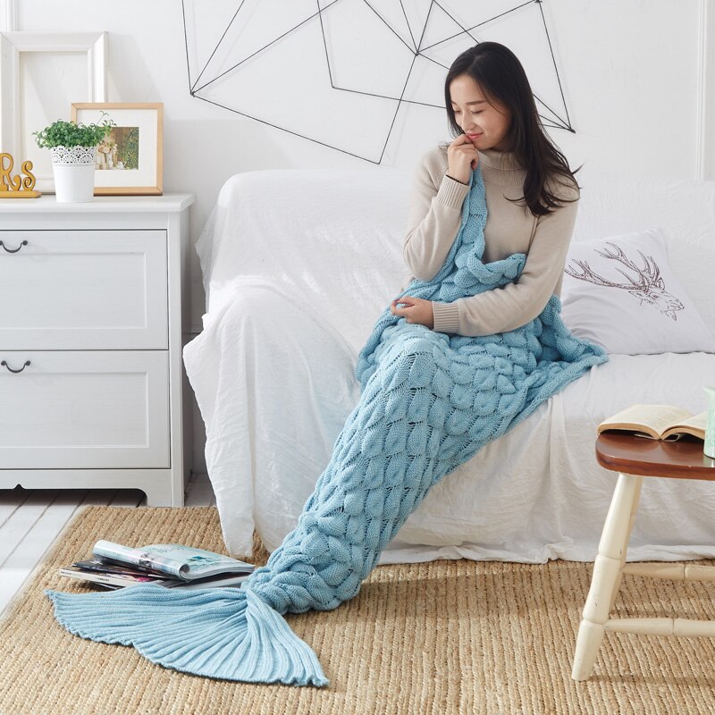 Knitted Mermaid Tail Blanket Fish Scales Crochet Handmade Sleeping Bag for Kids Adult Birthday Christmas: Model 6 / 90x195CM