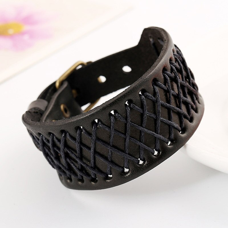 Casual Style Men Bracelets Jewelry Cord Braid Wrap Leather Bracelet Bangles 3 Colors Gold Plate Belt Buckle Valentine's Day