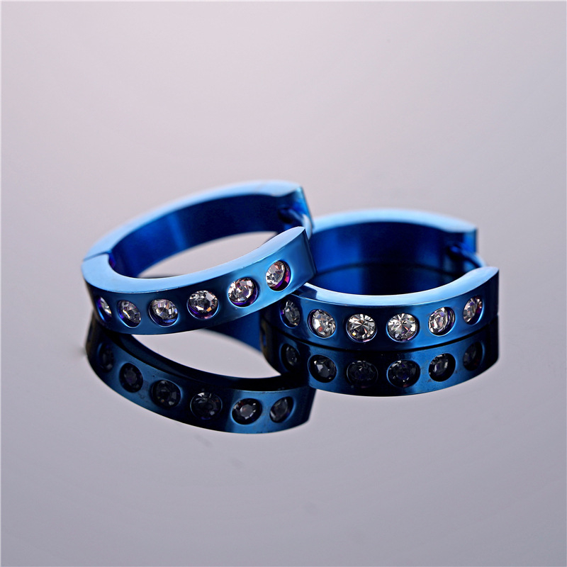 Orecchini a cerchio in cristallo traforato orecchini in acciaio inossidabile tondo blu zircone per donna uomo dichiarazione di gioielli con strass