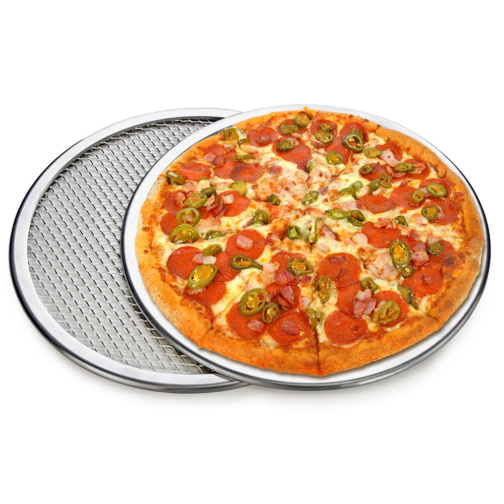 19" Non-Stick Aluminum Pizza Mesh Screen Pasta Baking Tray Net Pizza Holder Bakeware for Household Pizza Shop