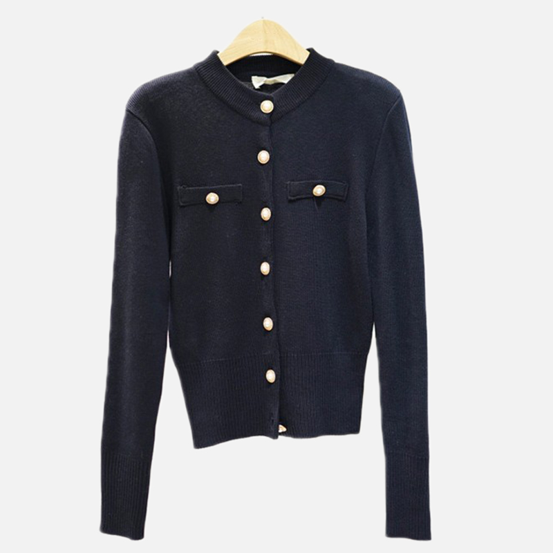 Cárdigan corto de punto para mujer suéter coreano de manga larga de un solo pecho suéteres femenino otoño primavera Cardigans mujeres: Black