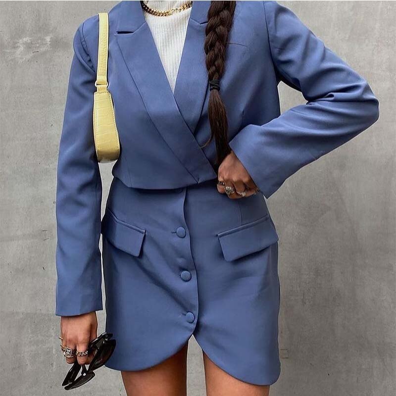 Za-Conjunto de Chaqueta corta y falda de una hilera de botones para mujer, conjunto de 2 piezas, Chaqueta corta informal, ropa de oficina Lisa para primavera y otoño,