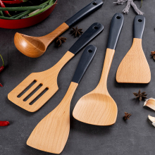 Ustensile de cuisine en bois naturel, anti-rayures, spatule de cuisine en hêtre, cuillère à Long manche, outils de cuisine,