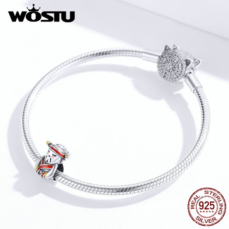 WOSTU 925 Sterling Silver The God of wealth Beads Lucky Charm Fit Original Bracelet Necklace Year Jewelry CQC1373