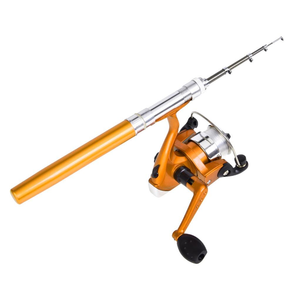 Mini caña de pescar telescópica portátil con mango de caña de pescar, plegable, con rueda de carrete, para pesca en ríos y lagos: Yellow