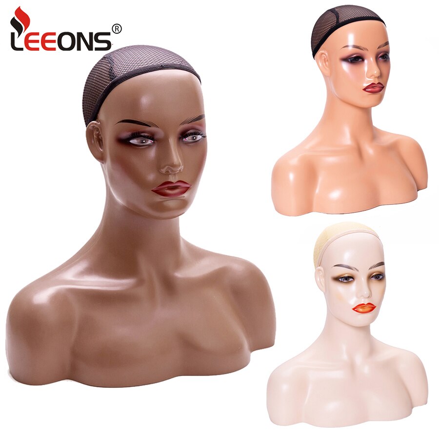 Leeons Mode Mannequin Hoofd Met Schouder Realistische Pruik Mannequin Hoofd Model Mooie Vrouwelijke Mannequin Hoofd Donkerbruin Beige