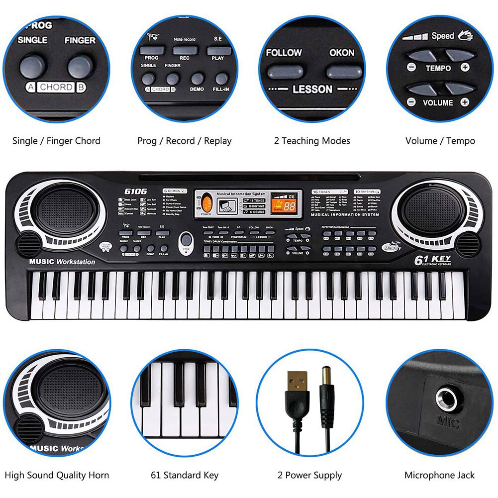 61 Toetsen Digitale Muziek Elektronische Toetsenbord Toetsenbord Elektrische Piano Met Microfoon Educatief Speelgoed Kids Muziekinstrument