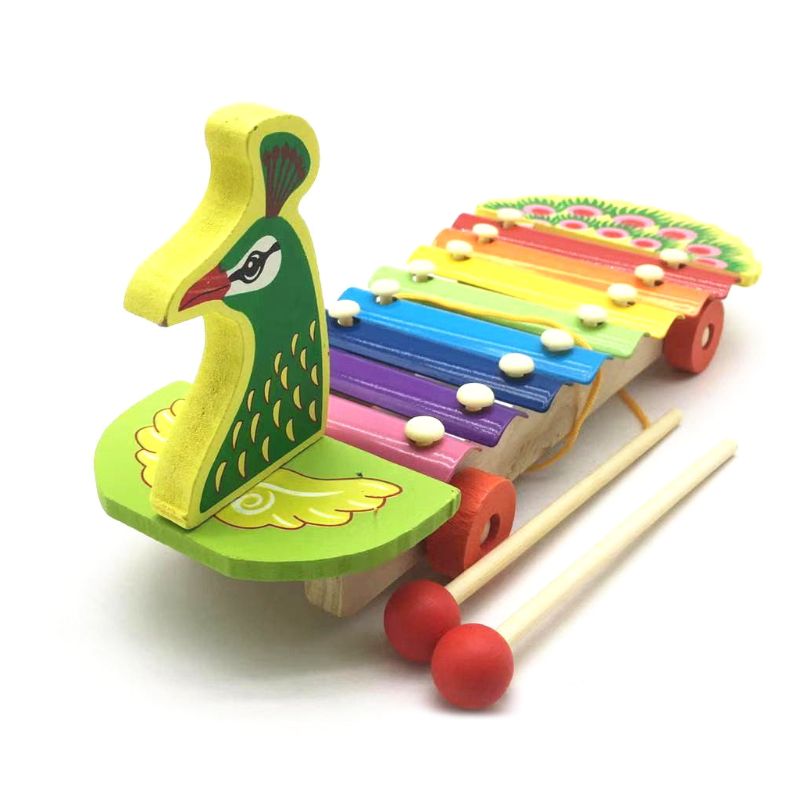 Børn børn træ påfugl trailer klaver farverig sød percussion legetøj tidlig læring uddannelse musikinstrument  y4ud