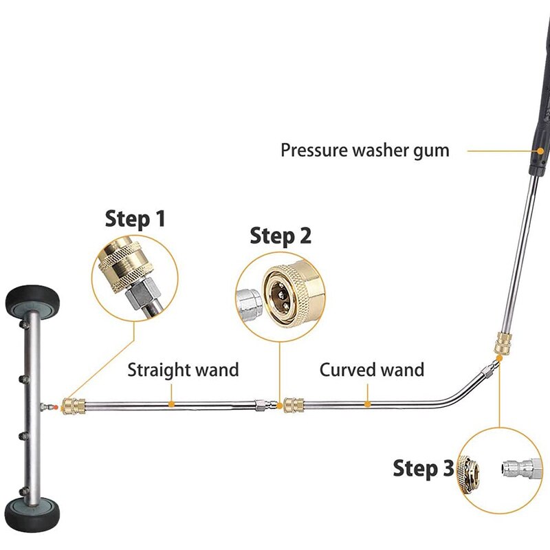 Novel Hogedrukreiniger Onderwagen Cleaner - 16 Inch Water Bezem, Power Washer Onder Auto Cleaning Kit, met Extension Wands