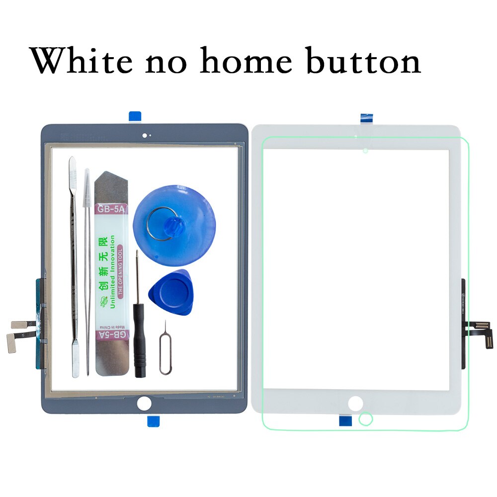 A1822 A1823 Touch Screen For iPad 5th Generation 5 Digitizer Front Glass With home button +cable+Tools+Tempered Glasss: white no home button