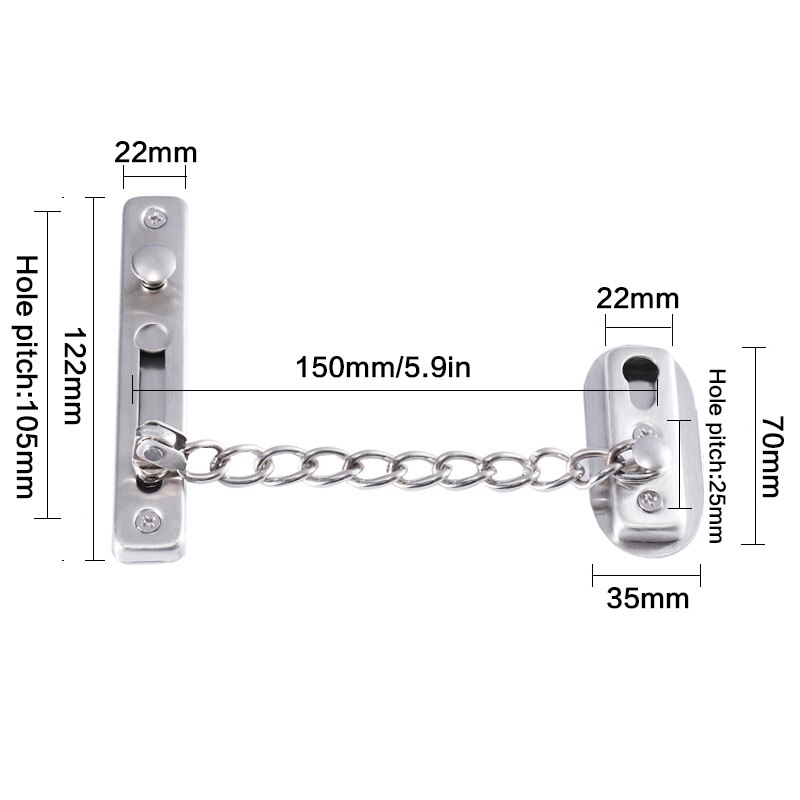 Verrou de porte en acier inoxydable Anti-vol | Chaîne de porte, verrou de porte, Bronze argent or noir, verrouillage de porte, matériel de verrouillage sans poinçon