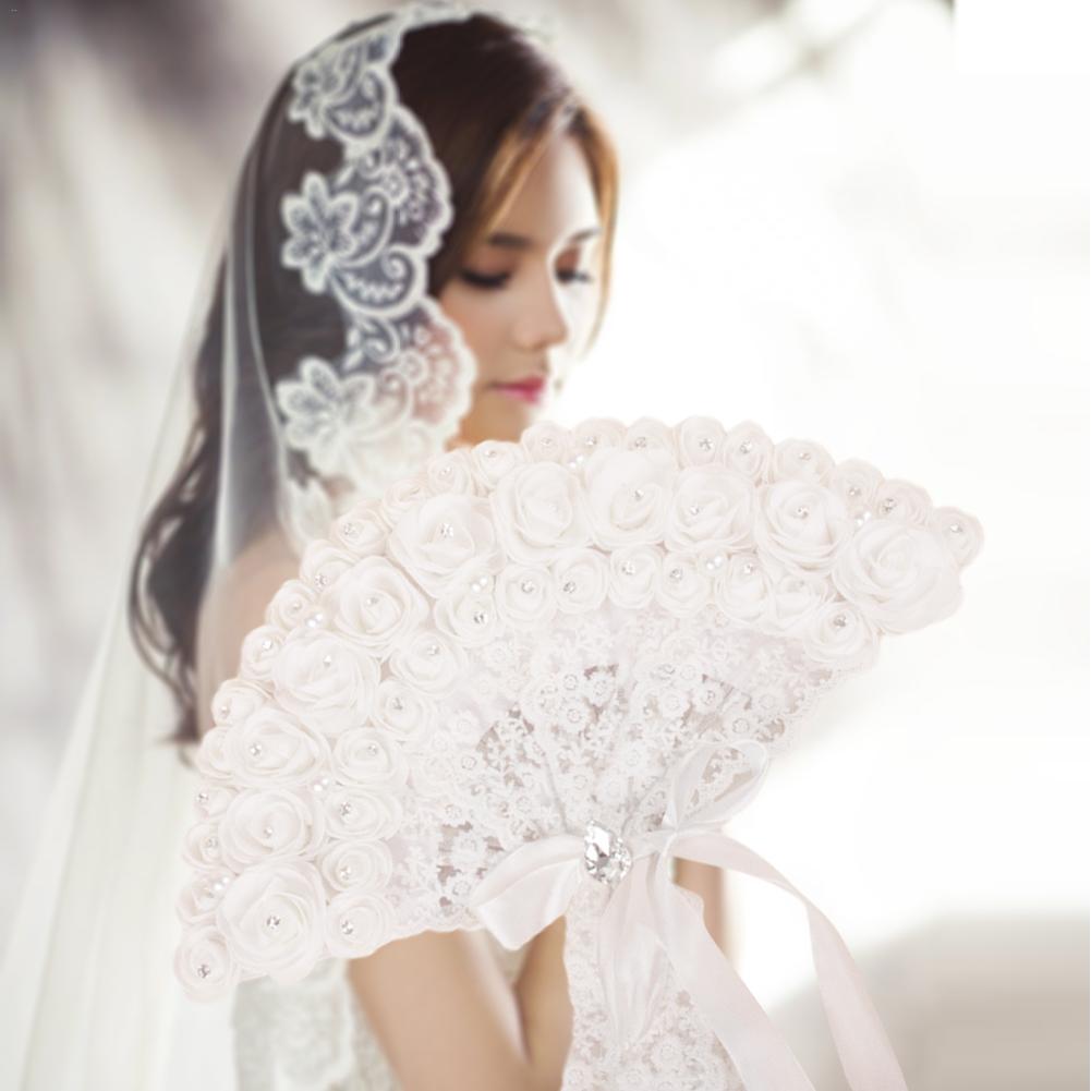 Abanico de mano para novia y boda, accesorio no plegable con perlas de encaje rosa, suministros para de boda, sesión de fotos, accesorios de actuación para escenario