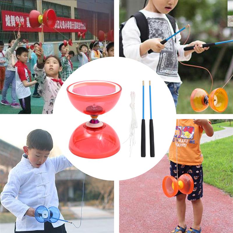 Yoyo chinois, jeu de roulement de diable, ensemble de roulement de Yoyo chinois Kongzhu Yo-Yo avec bâtons à main et jouet de jonglerie à cordes