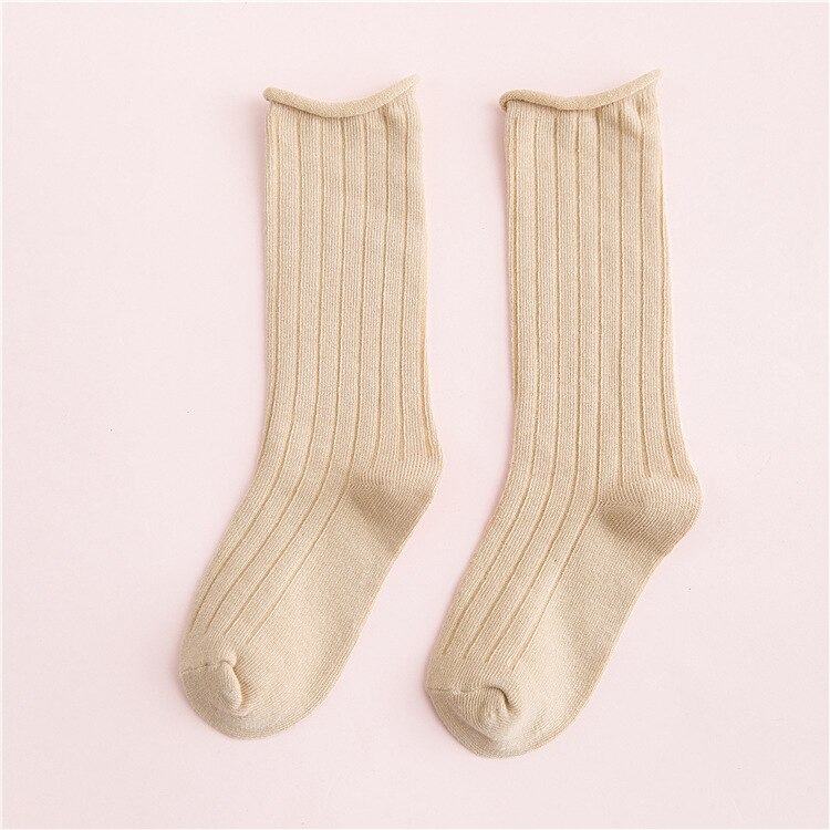 EnkeliBB Korean Style Baby Boy Girls Floor Socks Kids Solid Spring/Summer/Winter Tube Long Socks Toddler tube Sock: Beige / 4-6Y