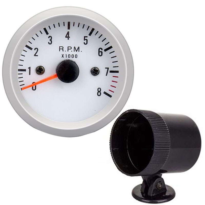 Tacómetro universal automático blanco de 2 "y 52mm para Indicador de rpm de coche, medidor de rpm para motocicleta, Panel de Control, motor rpm 0 ~ 8000 tach: Blanco