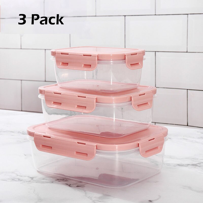 Food Storage Container with Lids Plastic Food Containers Lunch Box Refrigerator Airtight Leak Proof Easy Snap Lock PP H2005: F2338 Pink 3 Pcs