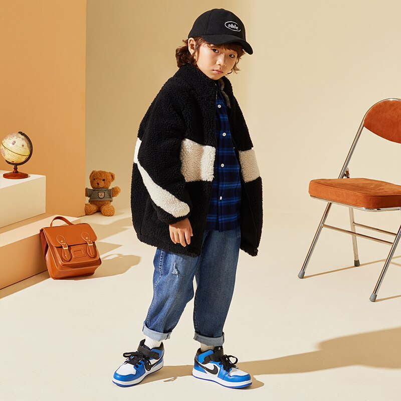 TON LION KIDS Polar Fleece Jacket Winter Thickening Warm Casual Trend Boys Fleece Jacket 5-12 Years Old