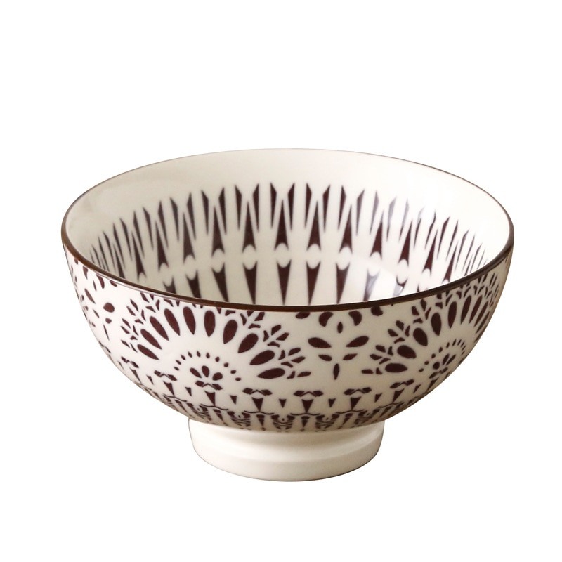 Nordic machine-printed under-glazed ceramic tableware Japanese 4.5-inch high-foot anti-scald soup bowl millet rice bowl