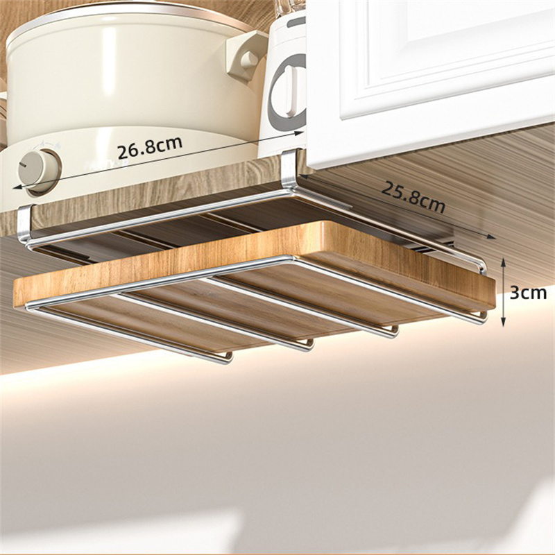 Hangend Rek Onder Keukenkast, Keuken Organizer Rek Met Haak Papieren Handdoek Lap Snijplank Pot Cover Houder Opbergplank: Light Grey