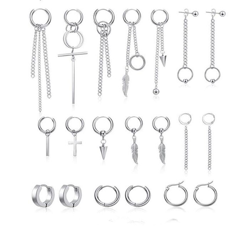 20 Stks/set Kpop Dna Koreaanse Oorbellen Rvs Ketting Veer Idol Mannen Vrouwen Rock Grunge Hipster Punk Stud Oorbellen Unisex: A