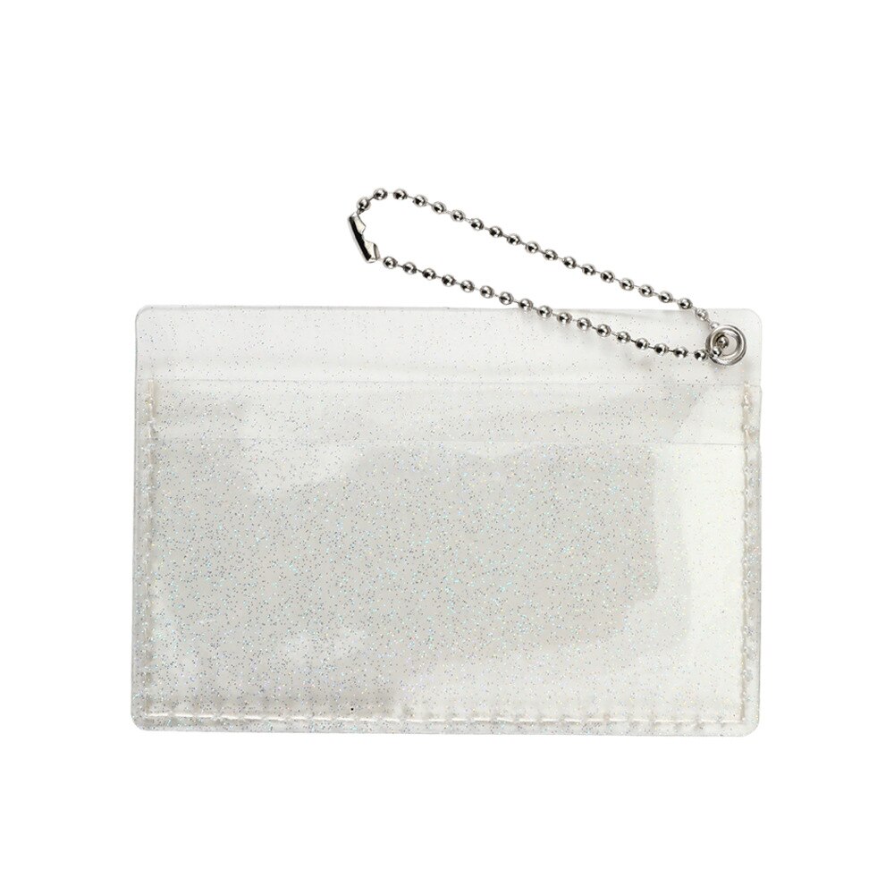 Ins 2 Bits Transparante Waterdichte Pvc Glanzende Vrouwen Meisjes Card Case Visitekaarthouder Mannen Id Creditcard Zak met Sleutelhanger: Clear