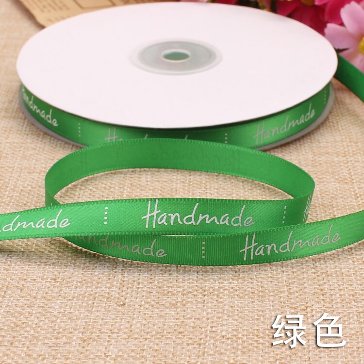 9Mm Handgemaakte Brief Gedrukt Satijnen Linten Bruiloft Verjaardag Party Kerst Bloem Geschenkdoos Wikkelen Diy Cake Bakken Linten: green