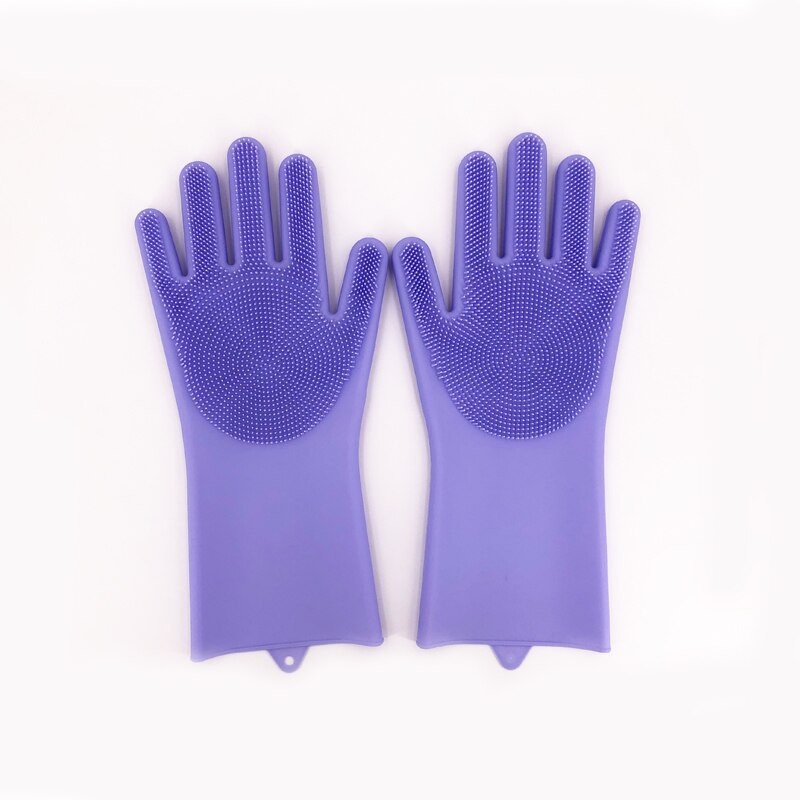 100% de alimentaire Silicone vaisselle gants avec brosse de nettoyage cuisine lavage ménage lavage gants vaisselle lavage lave-vaisselle: VIOLET / one pair