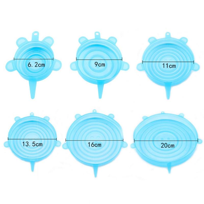 6 Pcs/Set Reusable Silicone Food Wrap Stretch Vacuum Seal Cover Saran Wrap Kitchen Organization Food Fresh Keeping Sealed lids
