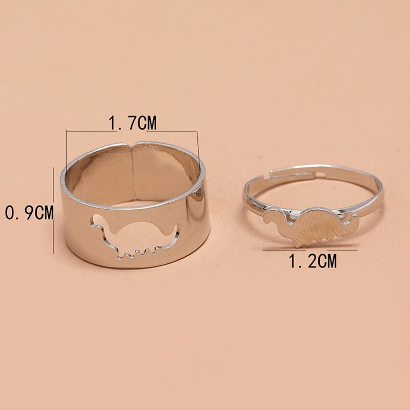 Bague ouverte en forme de dinosaure pour femmes, 2 pièces/ensemble, Simple, ajustable, bijoux de Couple, ,